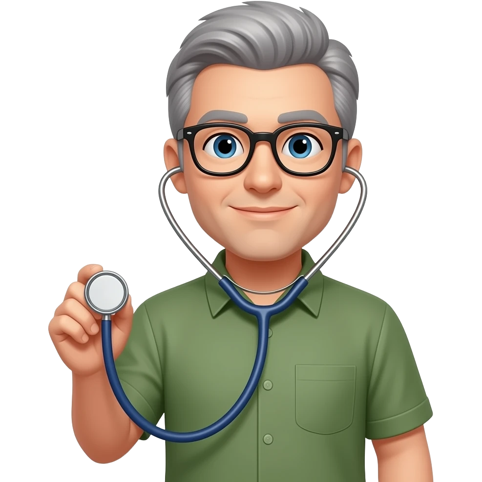 olive green shirts grey hair glasses holding stethoscope left handed emoji