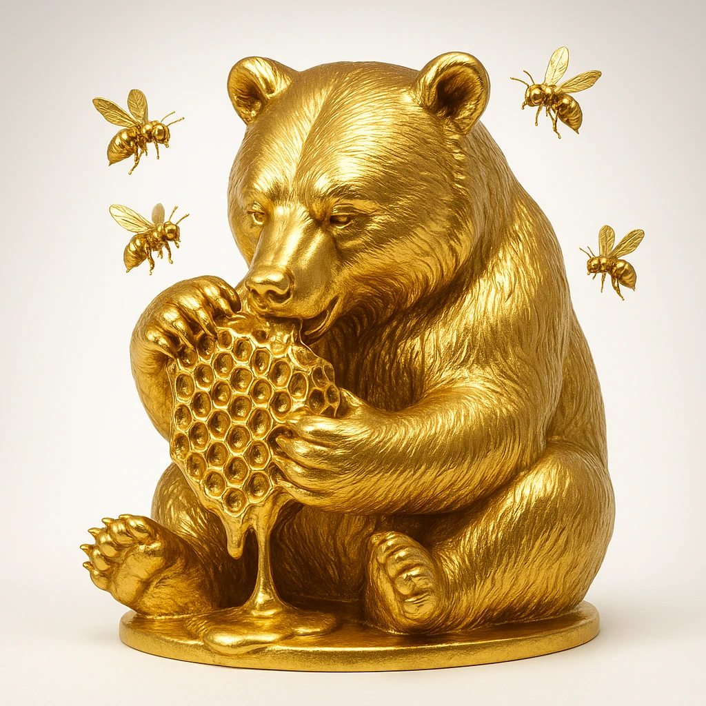 bear eating honeycomb with bees flying around emoji