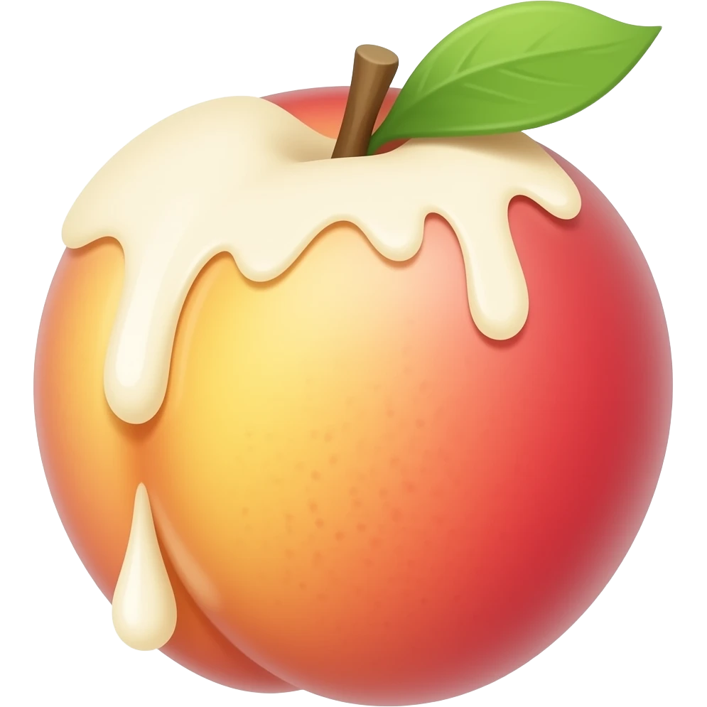 Make a peach with a hand mark on the side, white liquid dripping down in drops on the peach from top to bottom, emoji