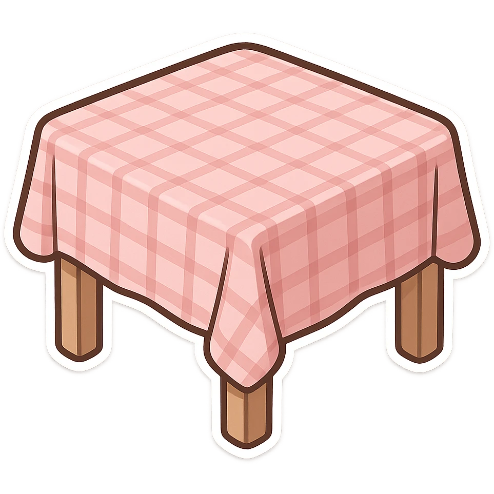 一个粉色方格的桌布的方形餐桌 emoji