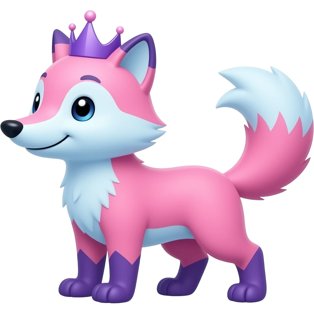 pink and blue fox with purple and pink tiara emoji