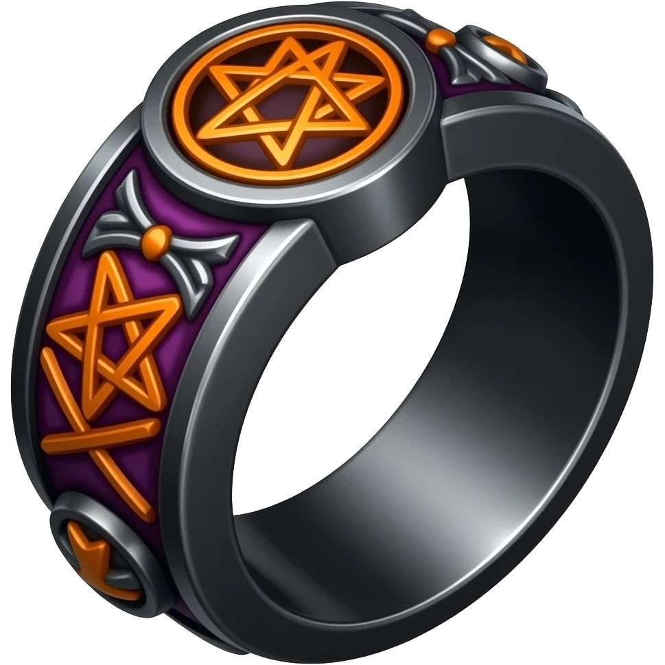 Umbra pontifex, a role that represents leadership and power. I need a ring that represents dark magic, using orange and purple as a color scheme. I wan embossed details to represent mysterious occultism emoji