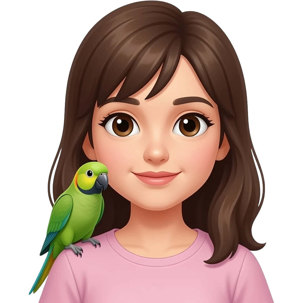 green indian ring neck parrot on a brown haired girls shoulder emoji