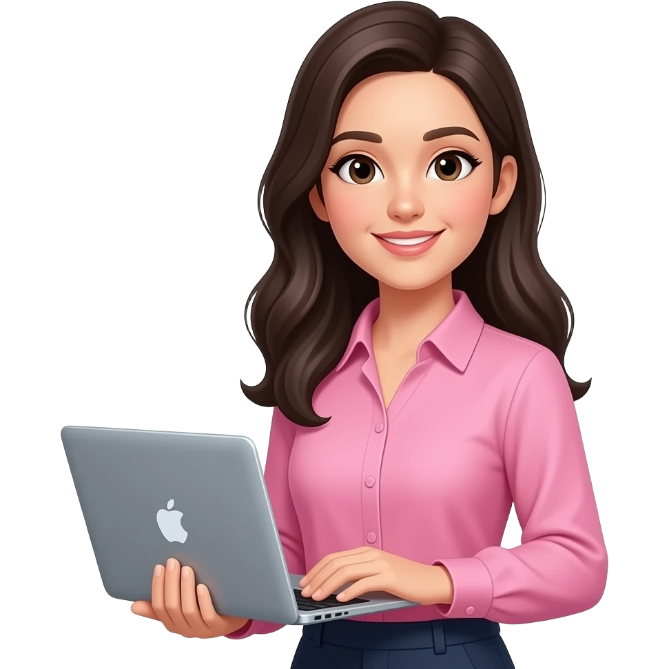 Teacher with MacBook she is long hair black black brown hair pink longsliv emoji