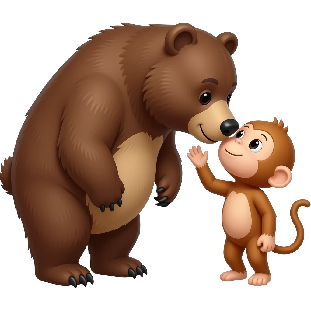 A big bear kissing a tiny monkey emoji