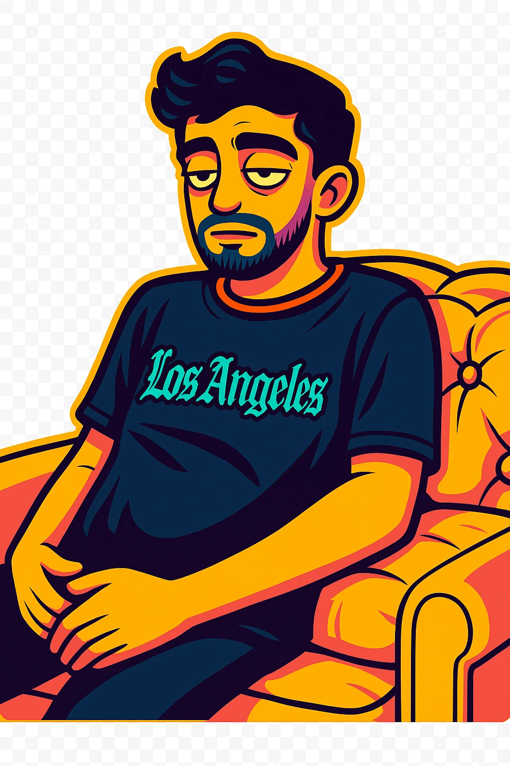 Convert the photo to a cartoon sticker in the style of Flux Pro with a sleepy expression and transparent background. The style should reflect the vibrant and pop colors typical of Flux Pro cartoon stickers. emoji