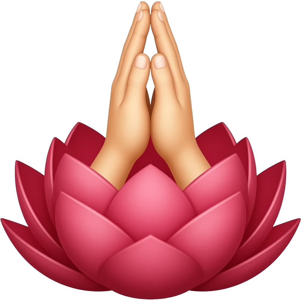 Praying hands rising out of a red lotus blossom emoji