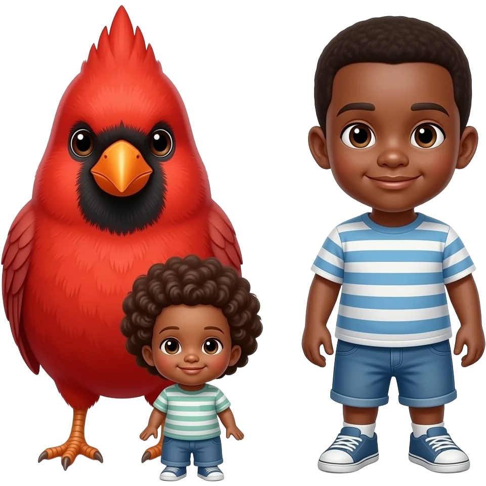 Red cardinal with an African American toddler and African American boy emoji