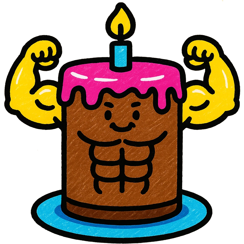 chocolate cake shaped like a bodybuilder with abs, vibrant colors emoji