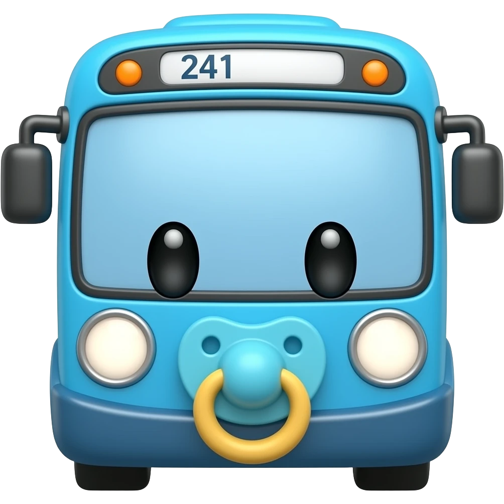 Cute blue bus with pacifier on the mouth emoji