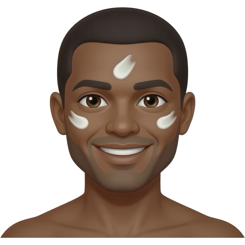 MALE DARKBEOWN SKIN a smiling person's face with dabs of white cream on the forehead and cheeks emoji