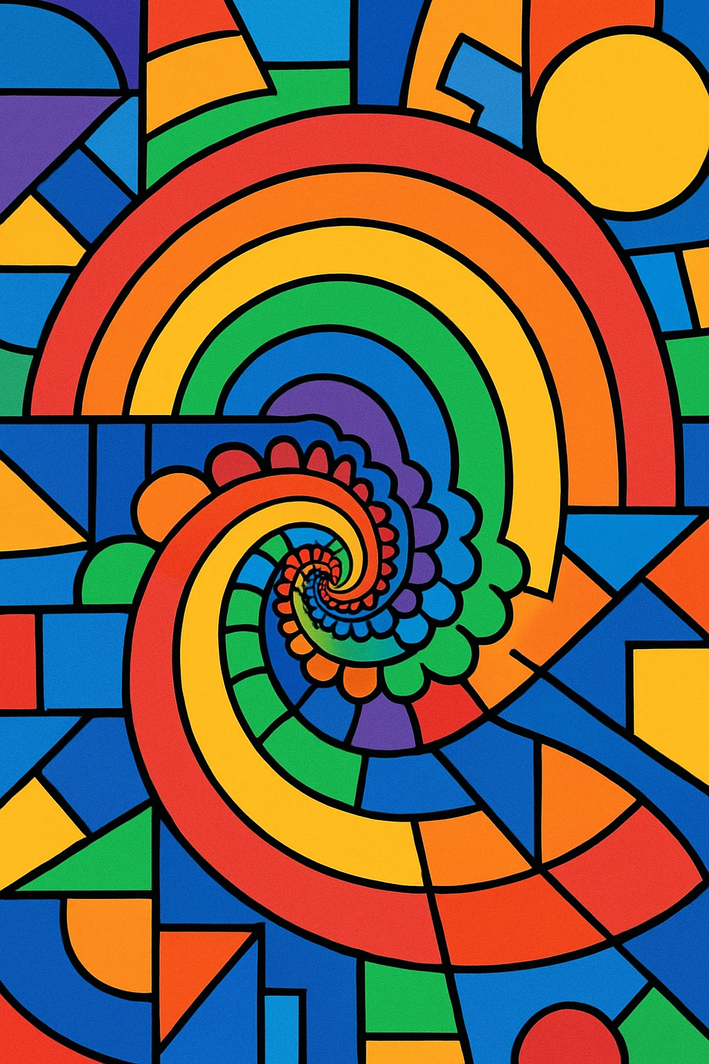 funky rainbow fractal, geometric, bold colors, playful, dynamic, vibrant toon style emoji