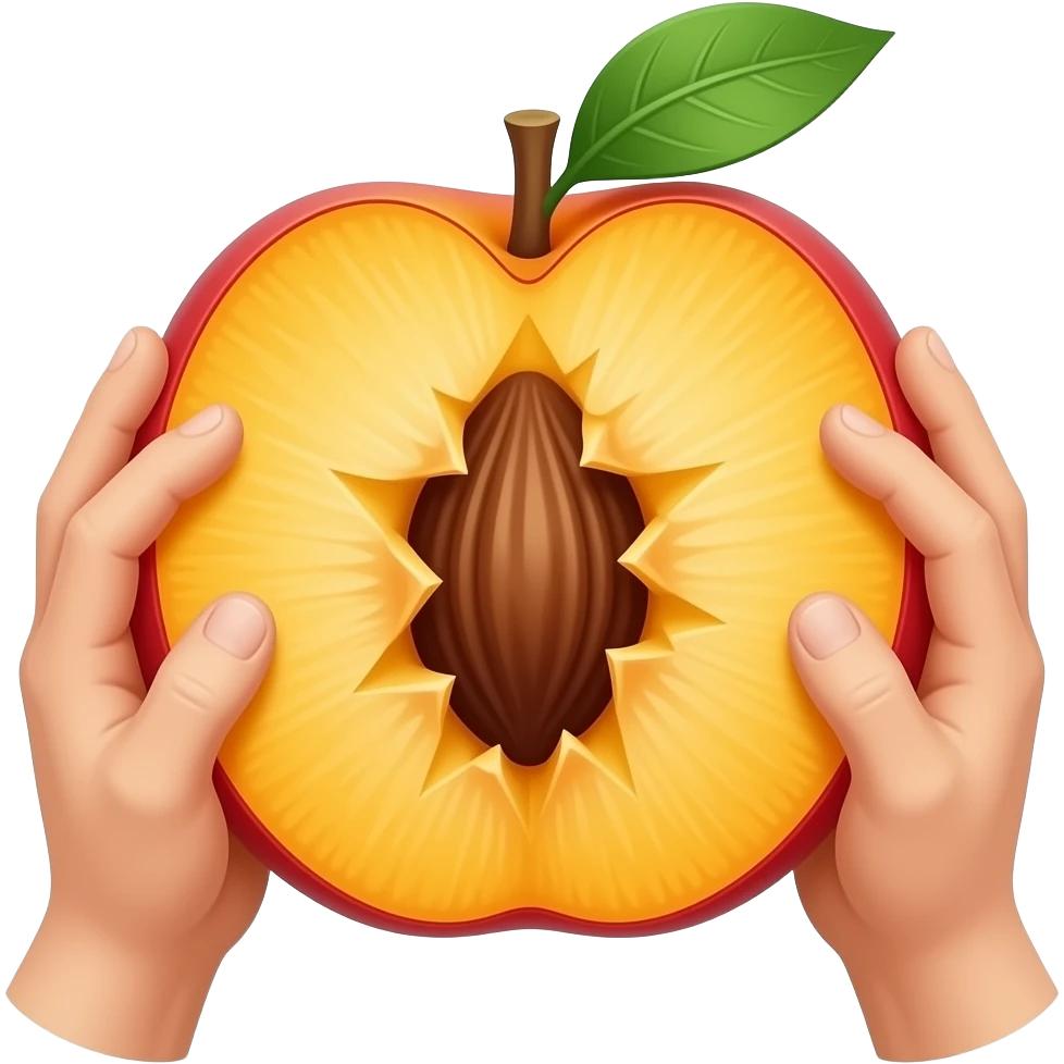 Erstelle ein Emoji von einem Pfirsich mit einem Loch in der Mitte, zwei Hände sollen den Pfirsich an den Seiten greifen und den Pfirsich auseinander ziehen emoji