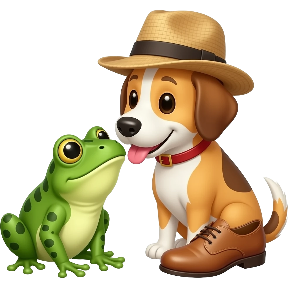 🐶🧢🐸👟 Lily smell at the frog emoji