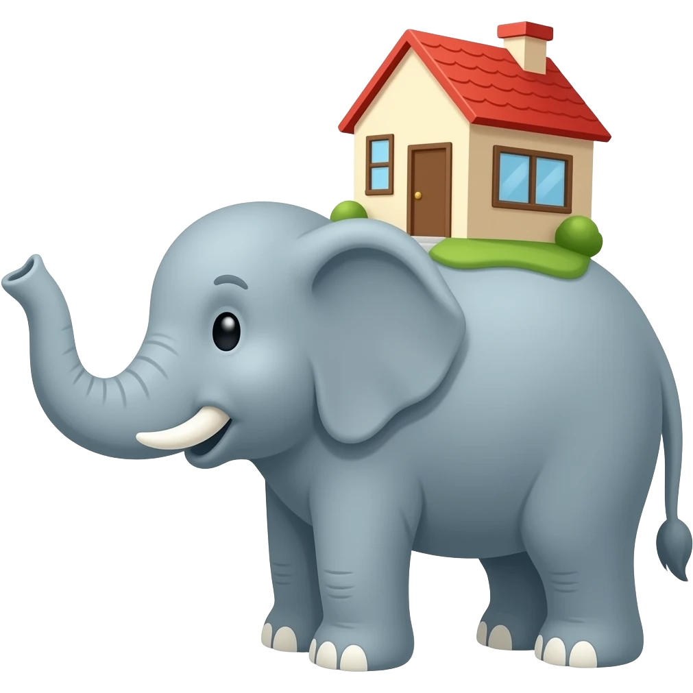 elephant happy with a house behind him emoji