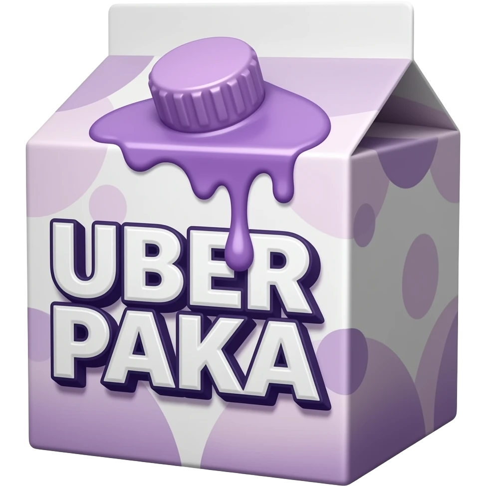 a box from which purple syrup is poured, with a large and legible inscription "UBER PAKA" on the front emoji