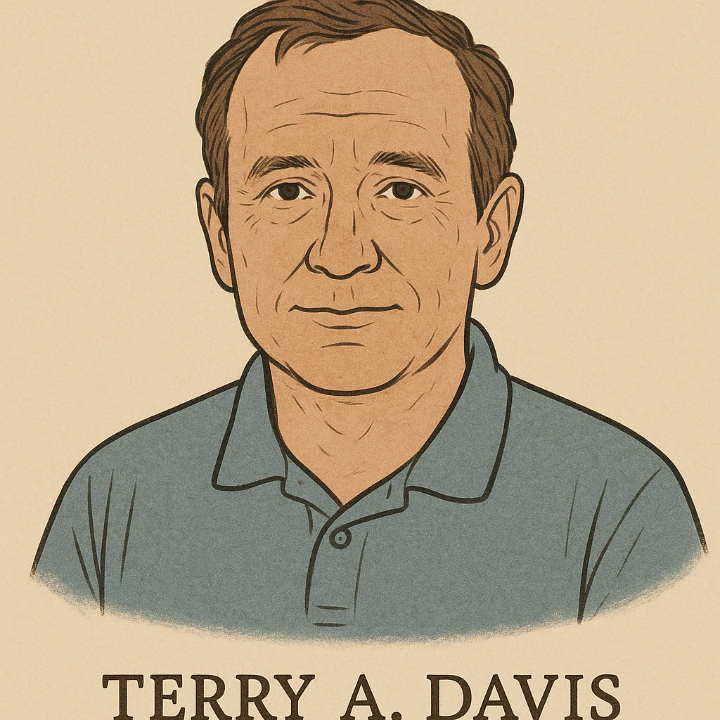portrait of Terry A. Davis, respectful, simple digital illustration style emoji