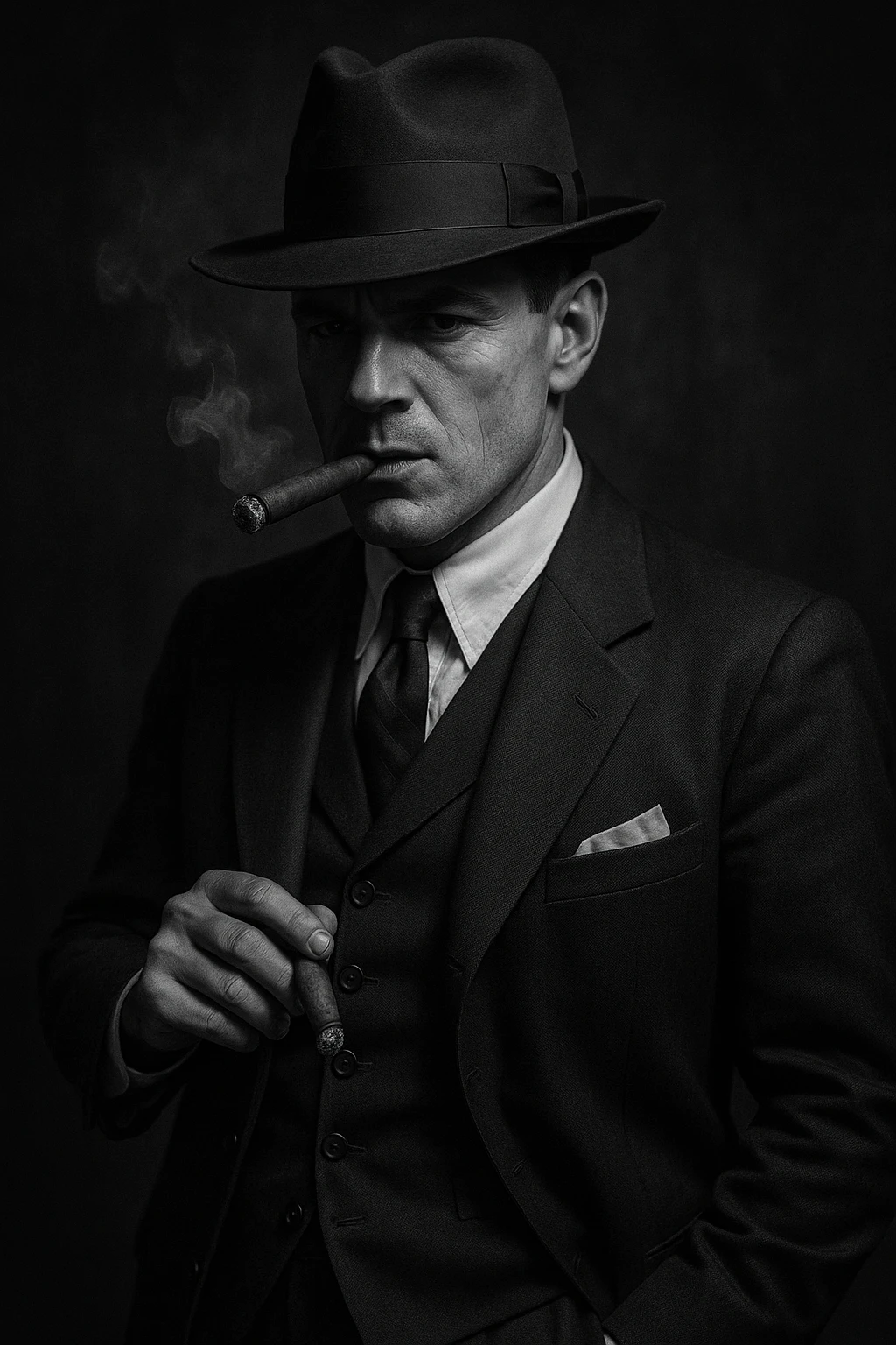 gangster character, 1920s mafia suit, fedora hat, cigar emoji
