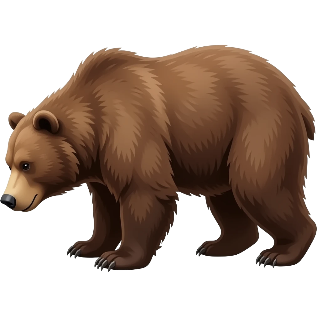 create a brown bear, side profile, facing left, head down, full mascular body, in action (bear move) emoji