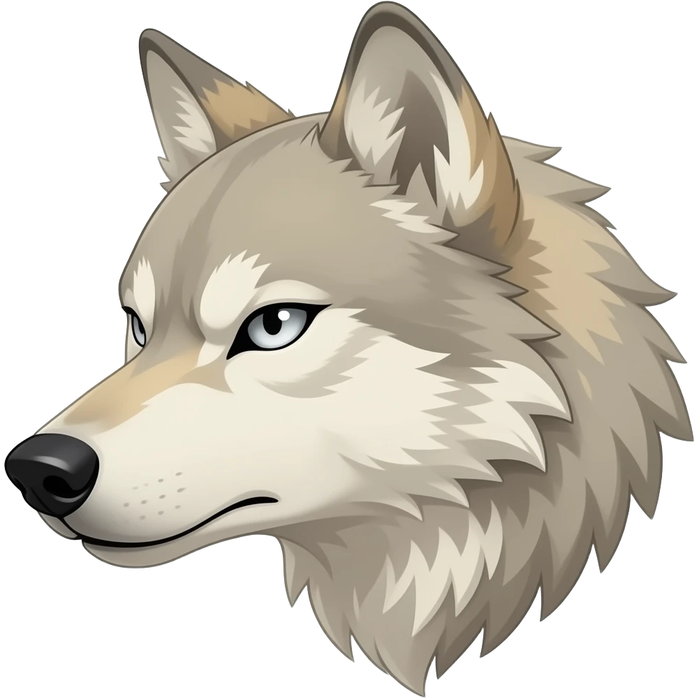 angry face alpha light gray blonde wolf head little bit anime eyes realistic Turn sideways light gray eyes dead stare emoji