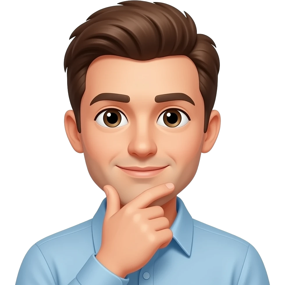 guy thinking with his hand on his chin browm hair emoji