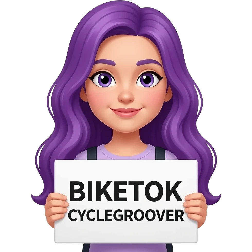 girl with long purple hair with a BIKETOK CYCLEGROOVER sign emoji