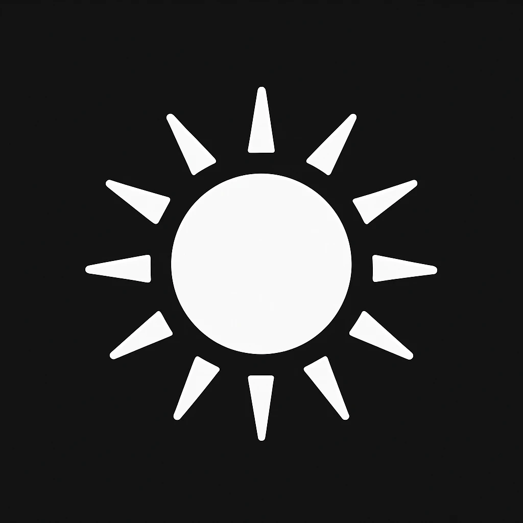 white Vector minimalistic and elegant icon of sun,black solid background, filled inside (inspire this refrence icon),  emoji