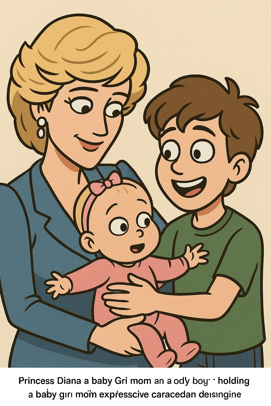 Princess Diana a baby Girl mom and a boy holding the baby emoji