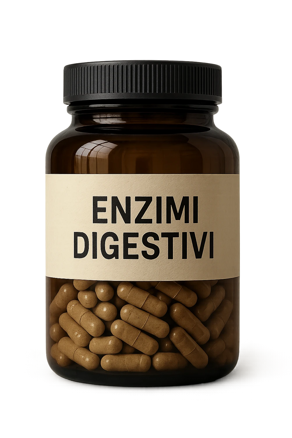 barattolo di integratore con la scritta "ENZIMI DIGESTIVI", iperrealistico 4k emoji
