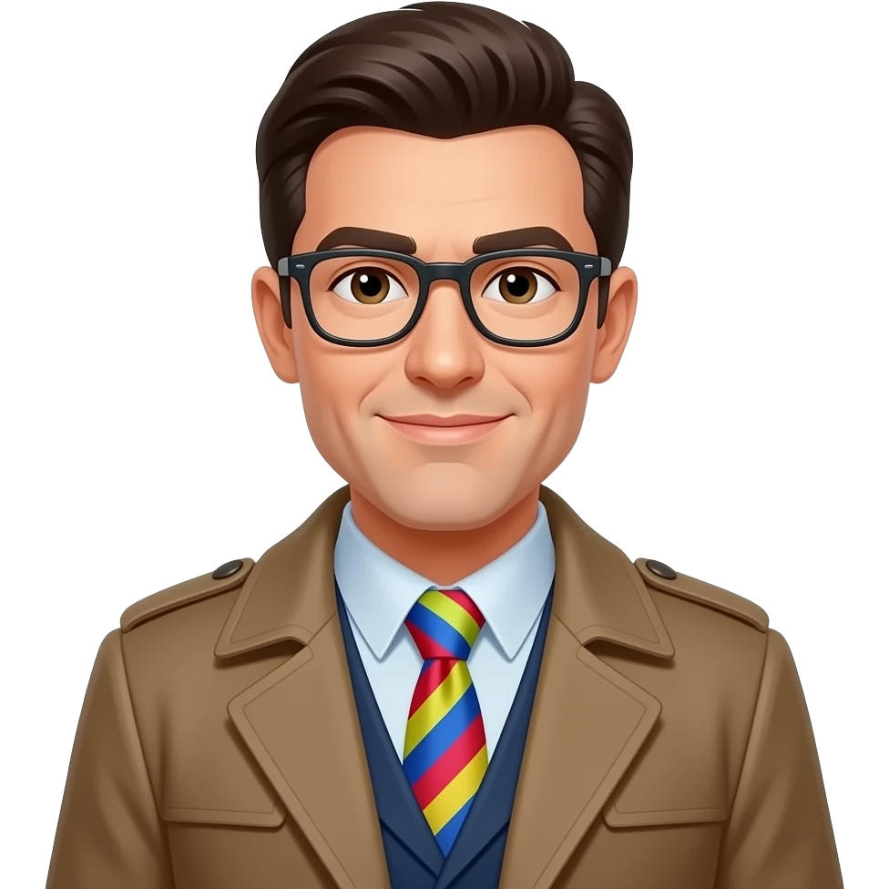 man wear coat and tie and wear eyeglassses change man tie into multi colors and also change his coat color emoji