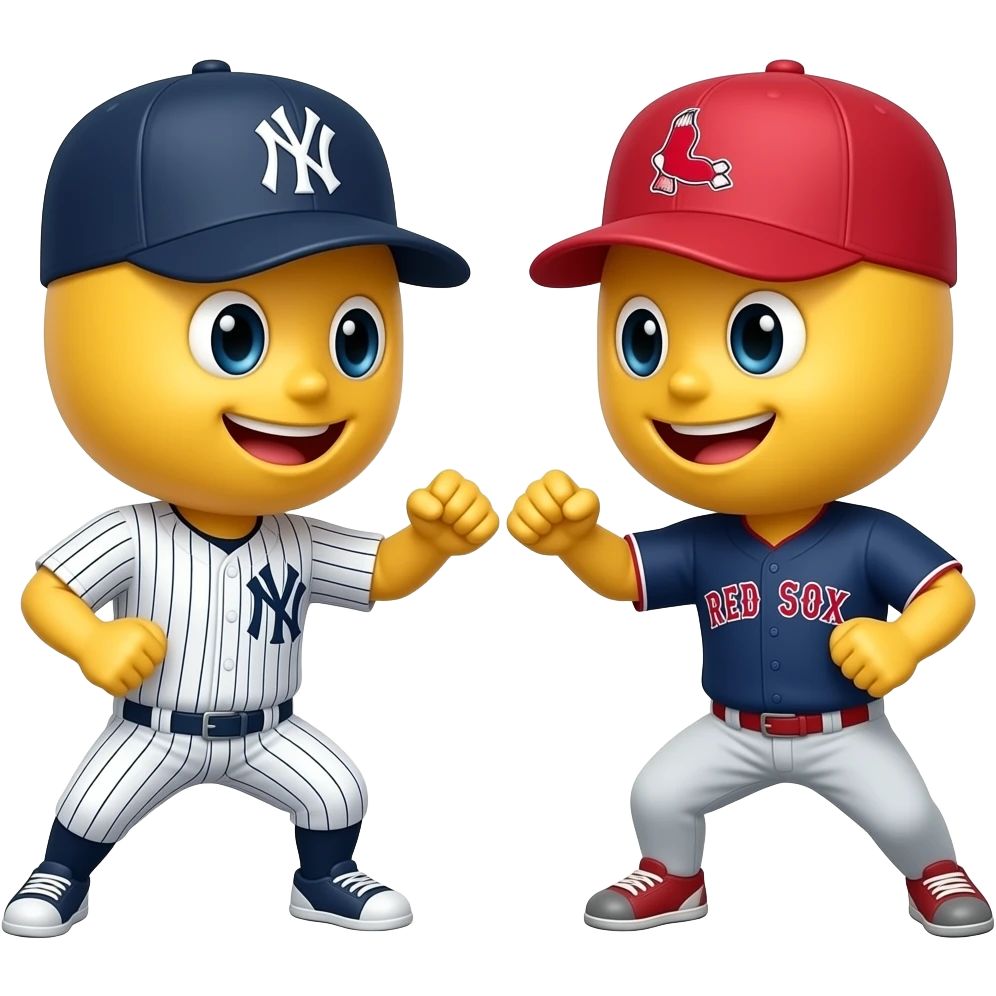 Yellow 3D emoji, Yankees hat, fighting with yellow 3d emoji red Sox hat emoji