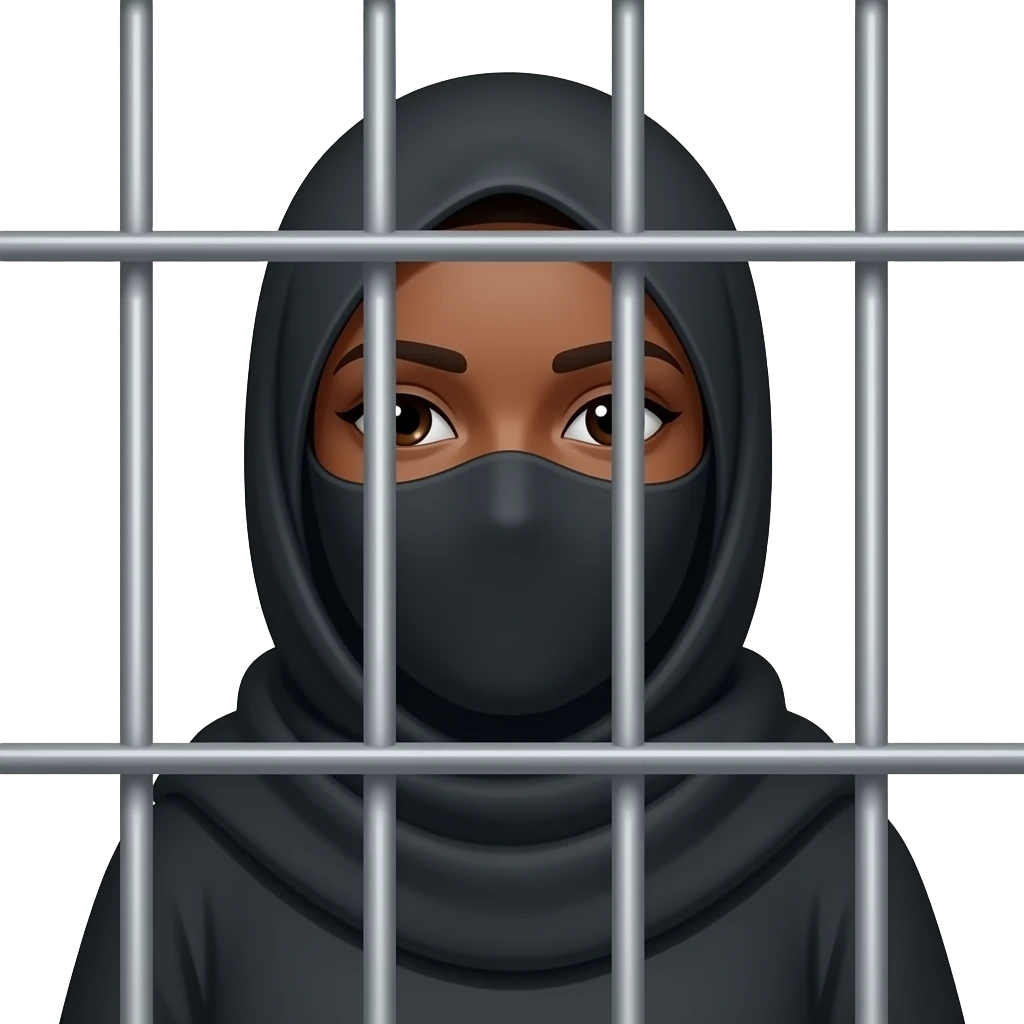 Dark complexion Burqa clad lady behind the bars emoji