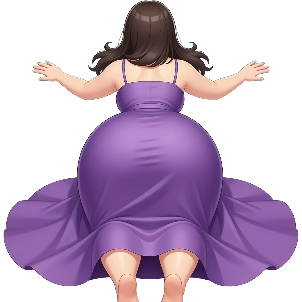 Sexy anime styled extremely big booty bbl showing back its purple maxi dress while wearing a no underwear while laying front while her hands lay flat on the floor emoji