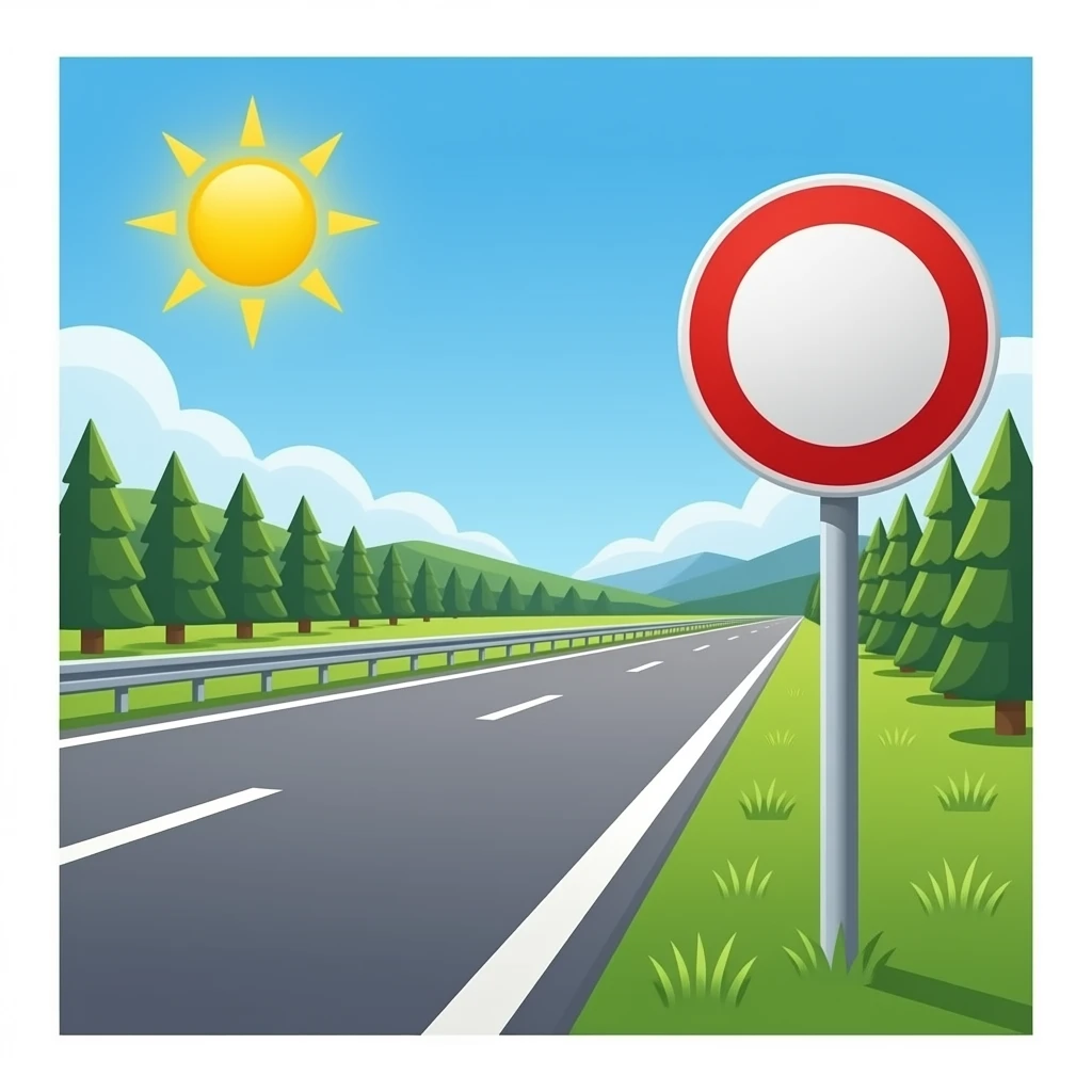 No restrictions sign on road in German Autobahn emoji