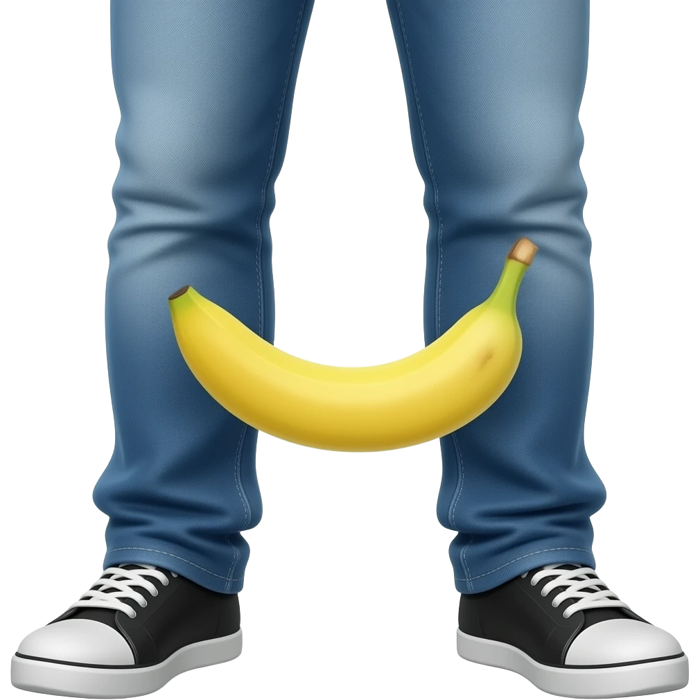 A banana between a man’s legs where the penis should be emoji