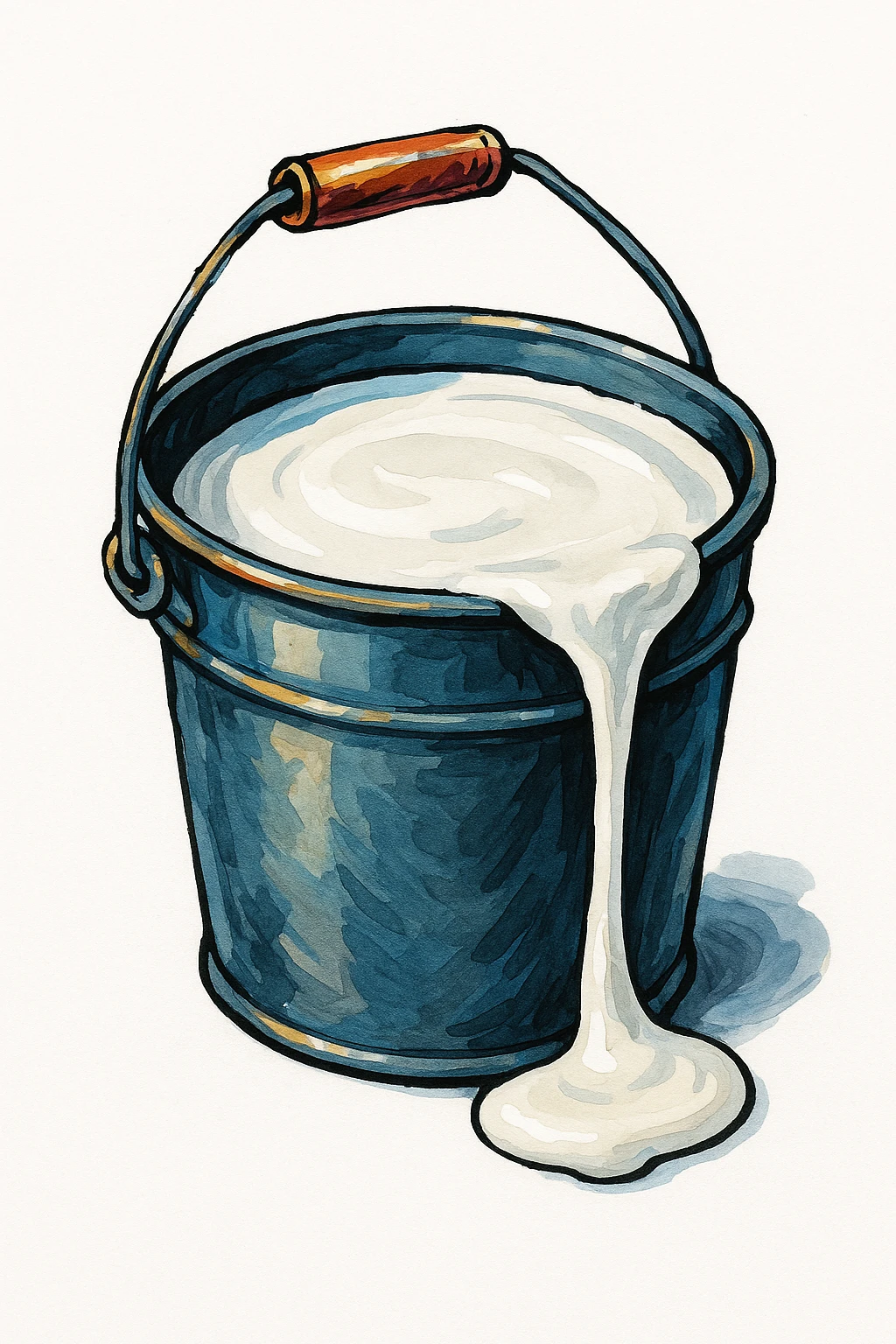 Нарисуй мне на белом фоне ведро с белым жидким каучуком. в ярком рисованном стиле. emoji