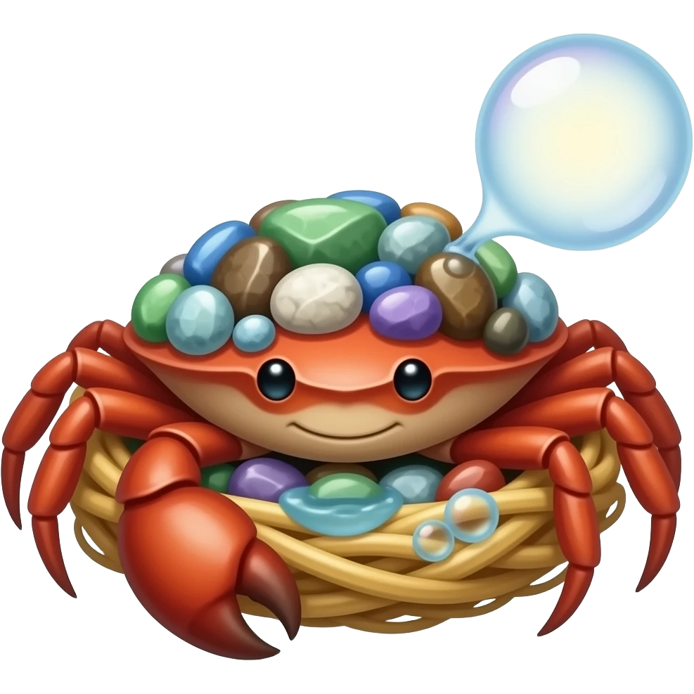 Marinibble A tiny crab-like creature that gathers shiny stones on its back and builds underwater nests. It snaps bubbles that burst with pressurized water. emoji