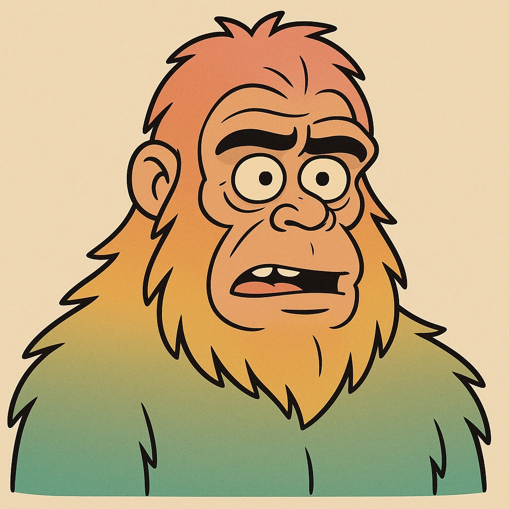 bigfoot head, cartoon, colorful gradient fur, exaggerated features emoji