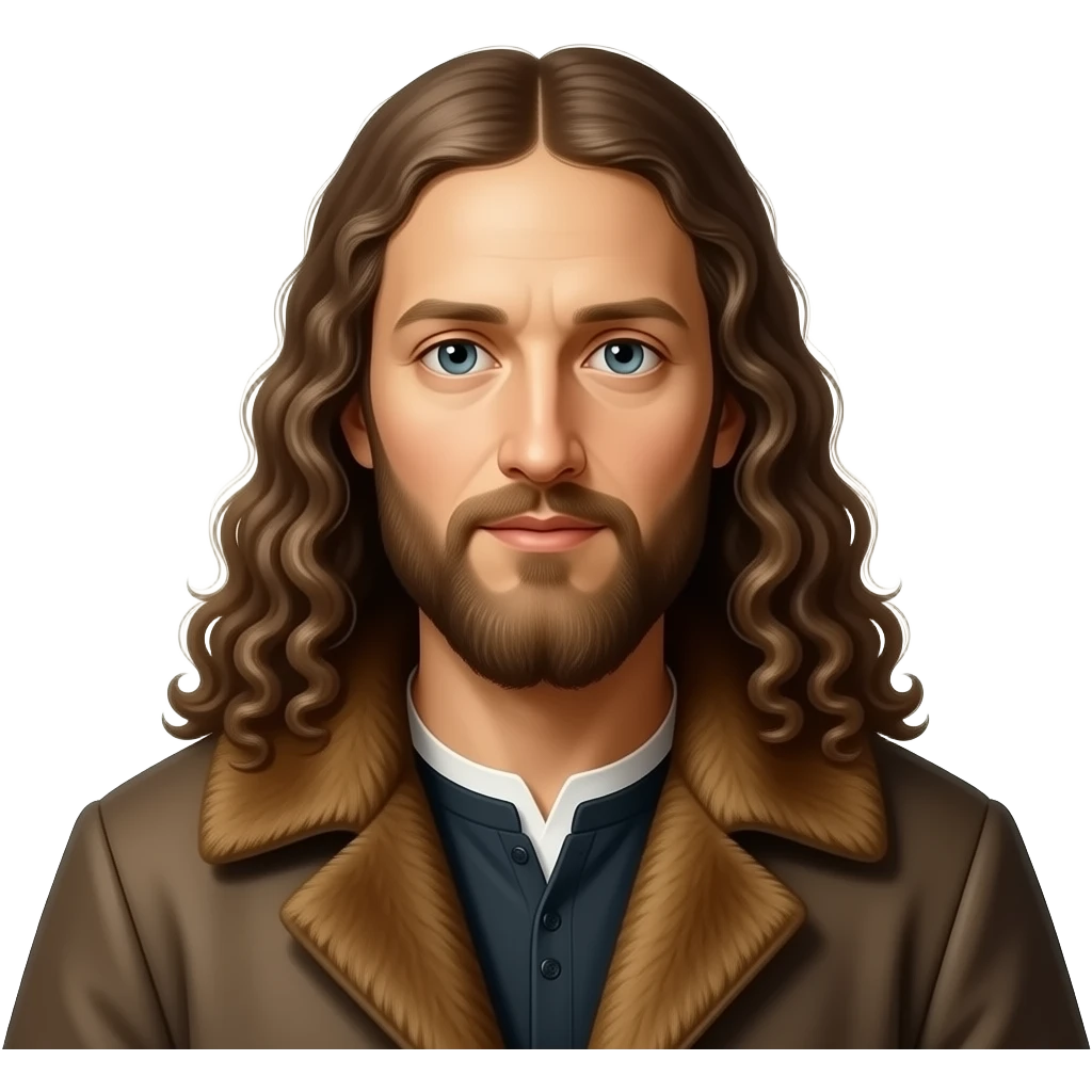 cinematic aesthetic shiny glowing divine lighting - Albrecht Dürer Renaissance self-portrait with long curly hair in a coat with a fur collar, The self-portrait is considered remarkable because of its resemblance to contemporary representations of Christ emoji