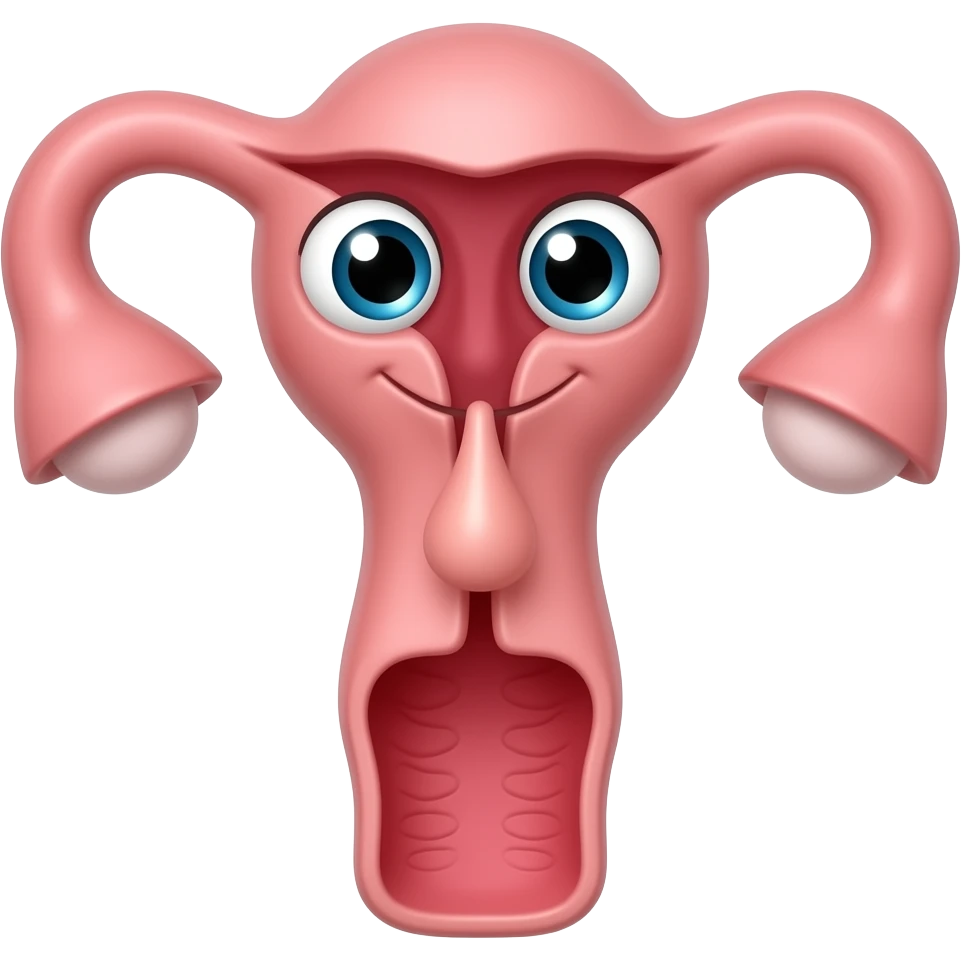Vagina emoji with a face and a little clitoris hanging in front of its Dave like an angled fish emoji