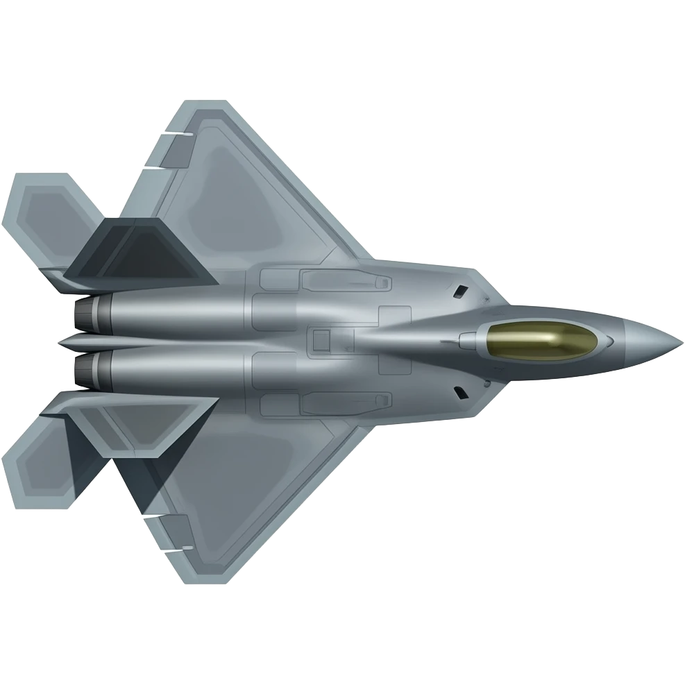 F-22 Raptor stealth fighter jet, side view, sleek grey metallic finish, high detail, Apple emoji style, white background emoji