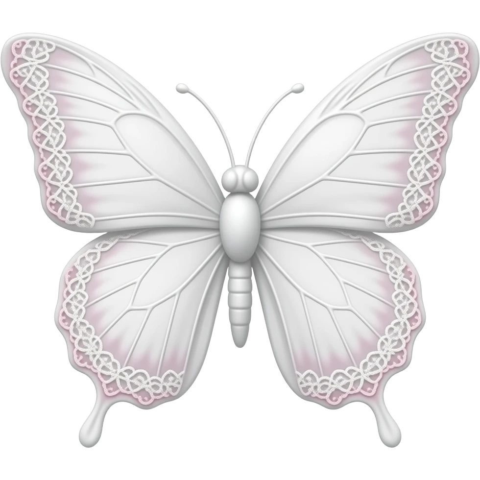 subtle elegant white butterfly, 3D emoji gothic butterfly, white velvet, white filigree, subtle pink white lace trim emoji