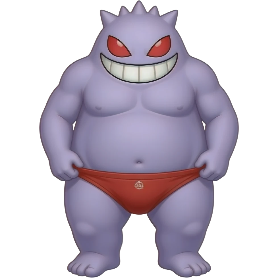 Gengar fat tall wearing red underwear pulls down briefs emoji