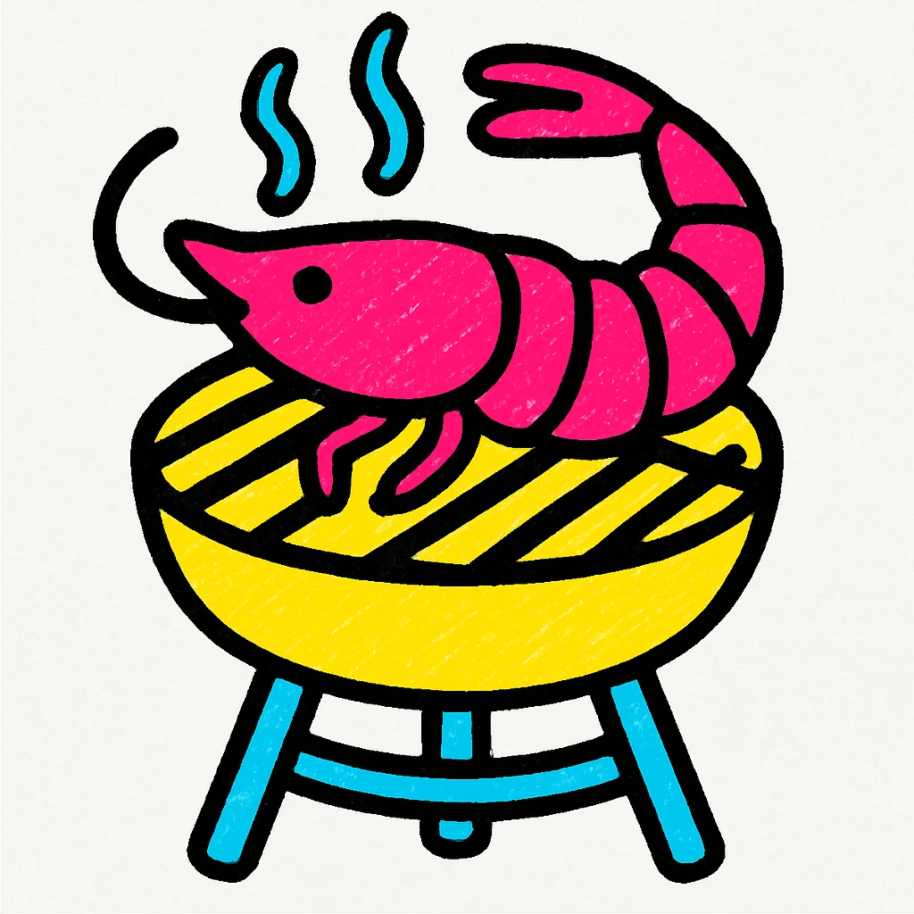 shrimp being grilled, stylized, vibrant colors emoji