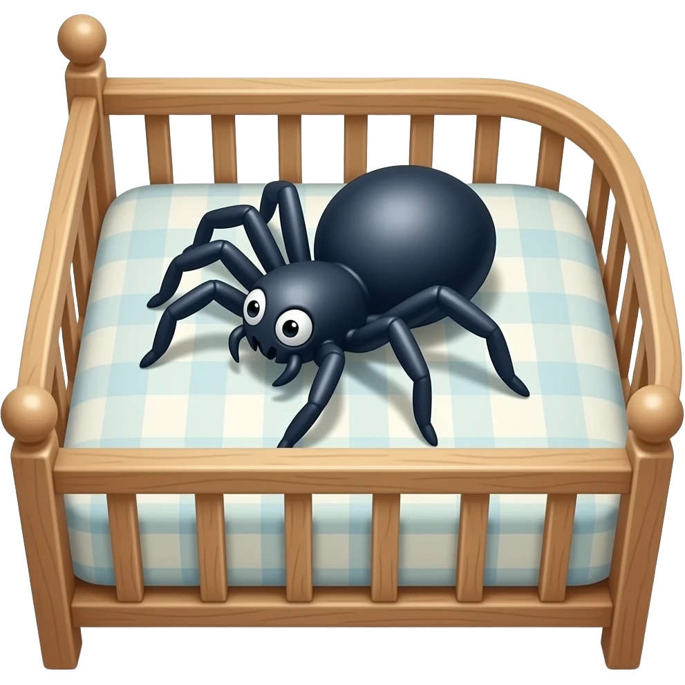 Мультяшный паук лежит  в кроватке emoji