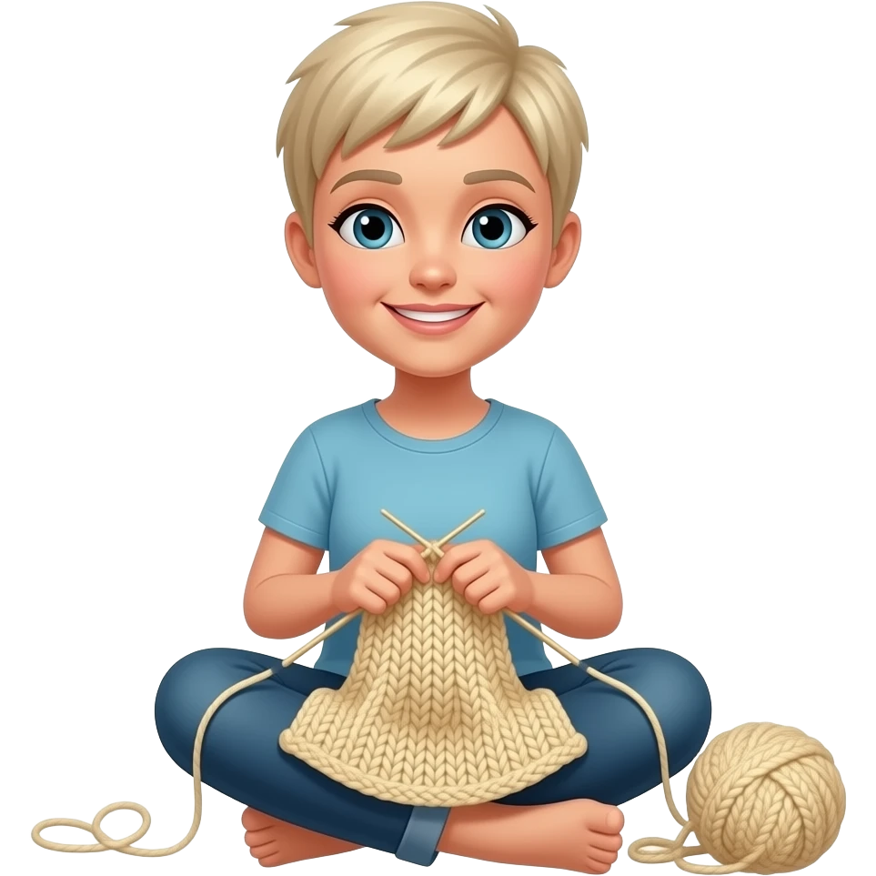 woman pixie hair blonde sitting knitting emoji