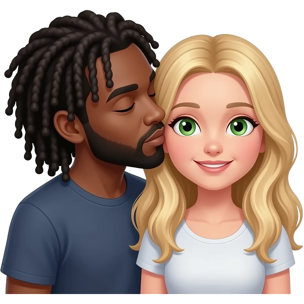 blak guy with dreads kissing girl with long nlond hair and green eyes emoji
