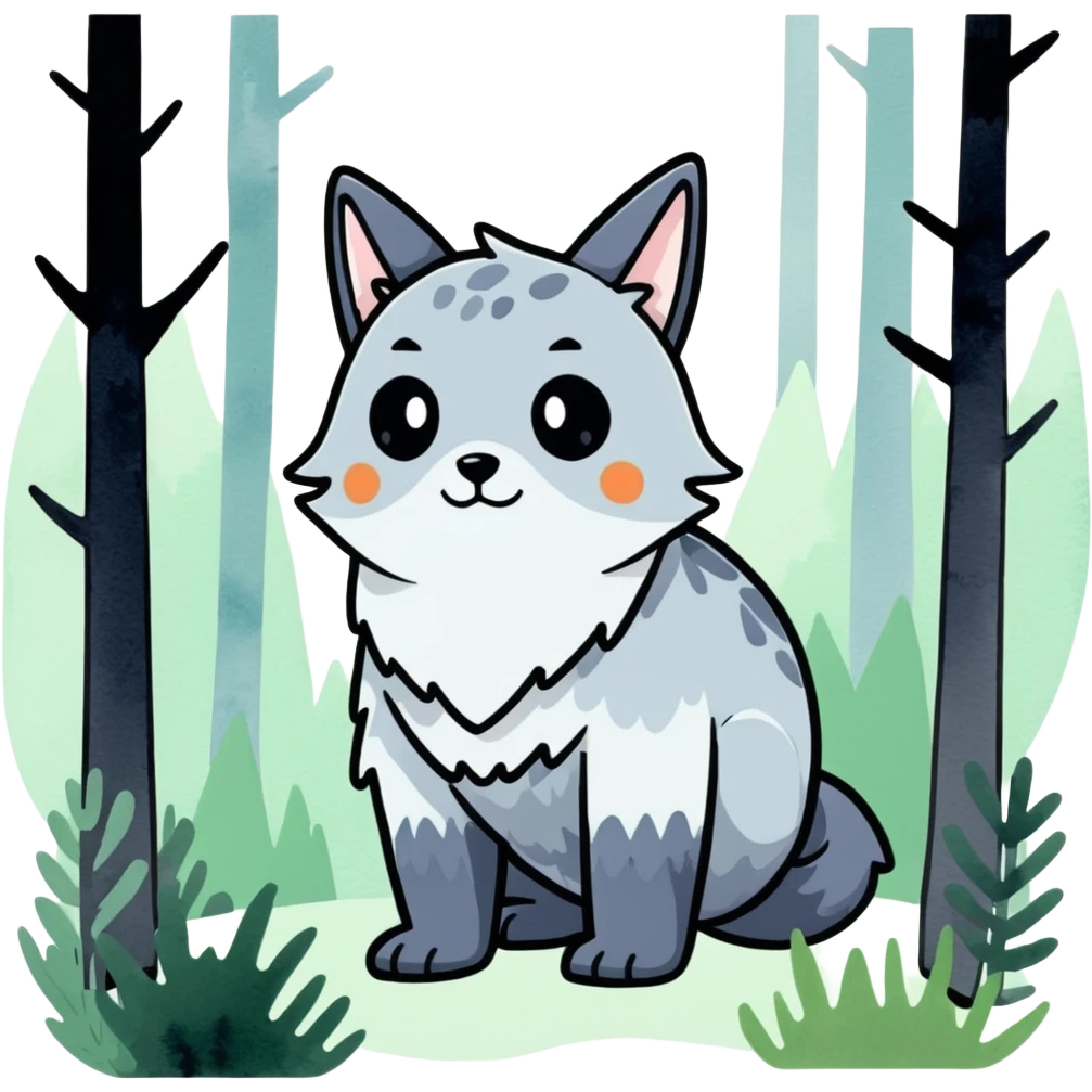 watercolor furry creature in a misty forest emoji