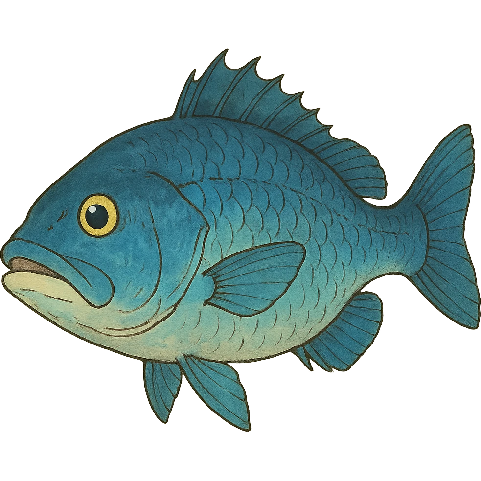 blue bass fish, ghibli style illustration emoji