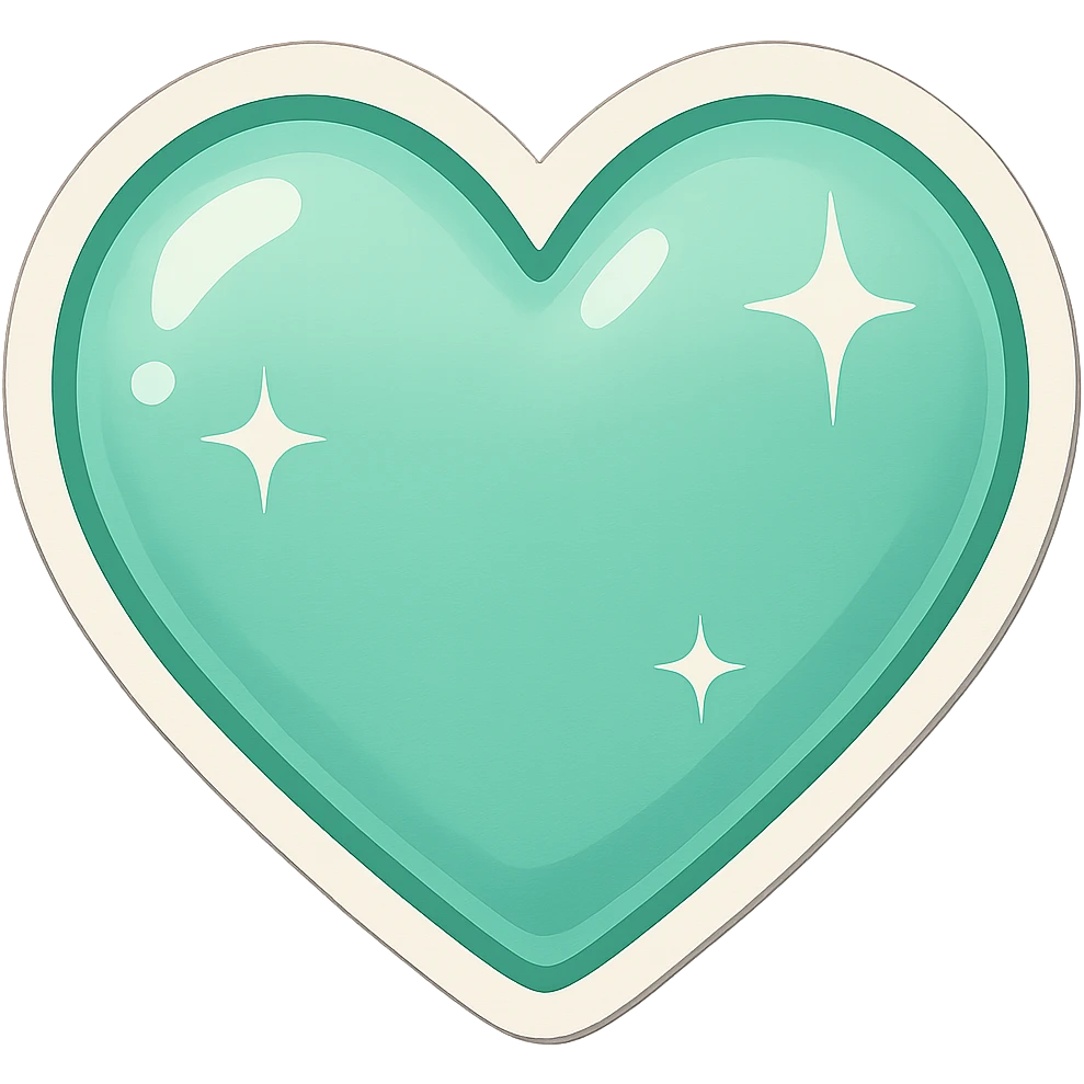 Add sparkles with a soft shadow to the mint color heart, keep the background transparent. emoji